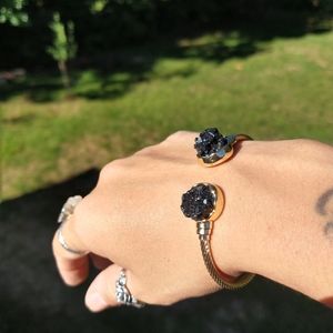 Black druzy quartz cabochon adjustable bracelet